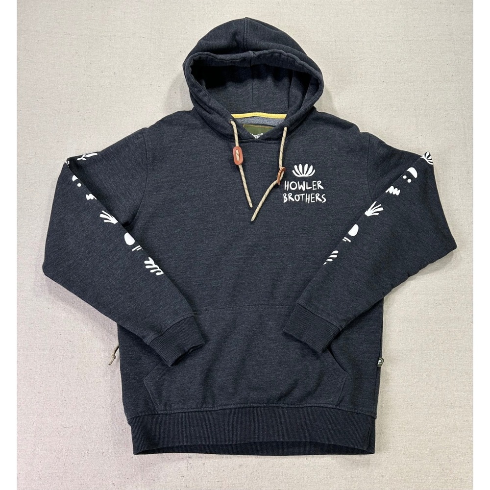 Howler Brothers Mens Medium Charcoal Gray Graphic Sleeve Fleece Pullover Hoodie
